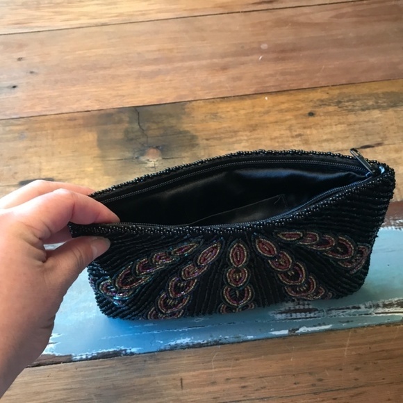 Vintage Beaded Peacock Clutch Formal Black/pink/gold - Picture 4 of 9